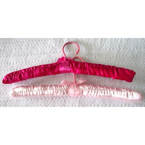 Fabric Satin Padded Hangers Pink Colors - Beaded/Floral Decoration - Set Two (2) - Picture 5 of 9